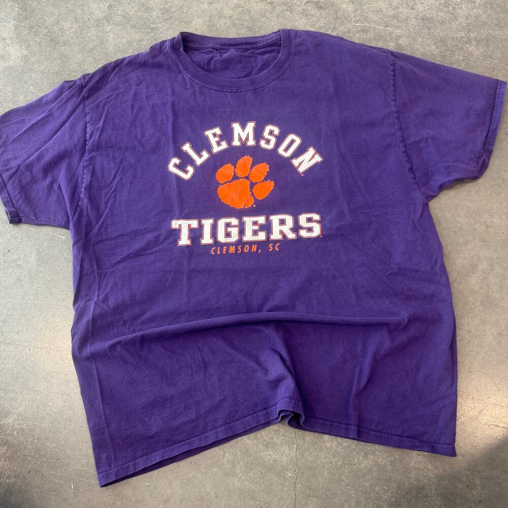Vintage Y2K Clemson Tigers Football University Purple Orange Short Sleeve Tee L